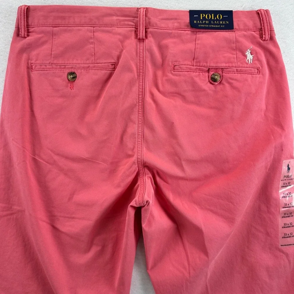 Polo Ralph Lauren Mens Stretch Straight Fit Chino Pants Salmon Pink 33x32 NEW